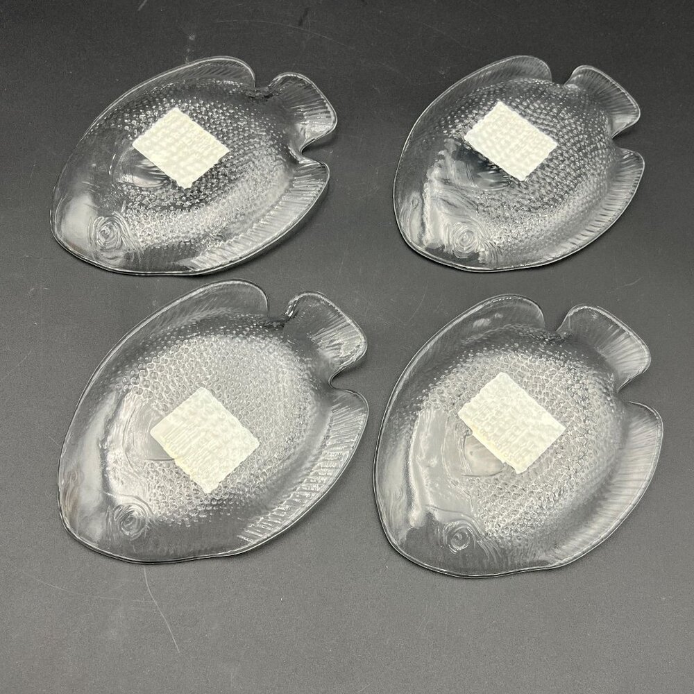 4 Vintage Arcoroc Fish Appetizer Plates Poisson Tempered Glass 6.5” France NOS - Picture 5 of 10